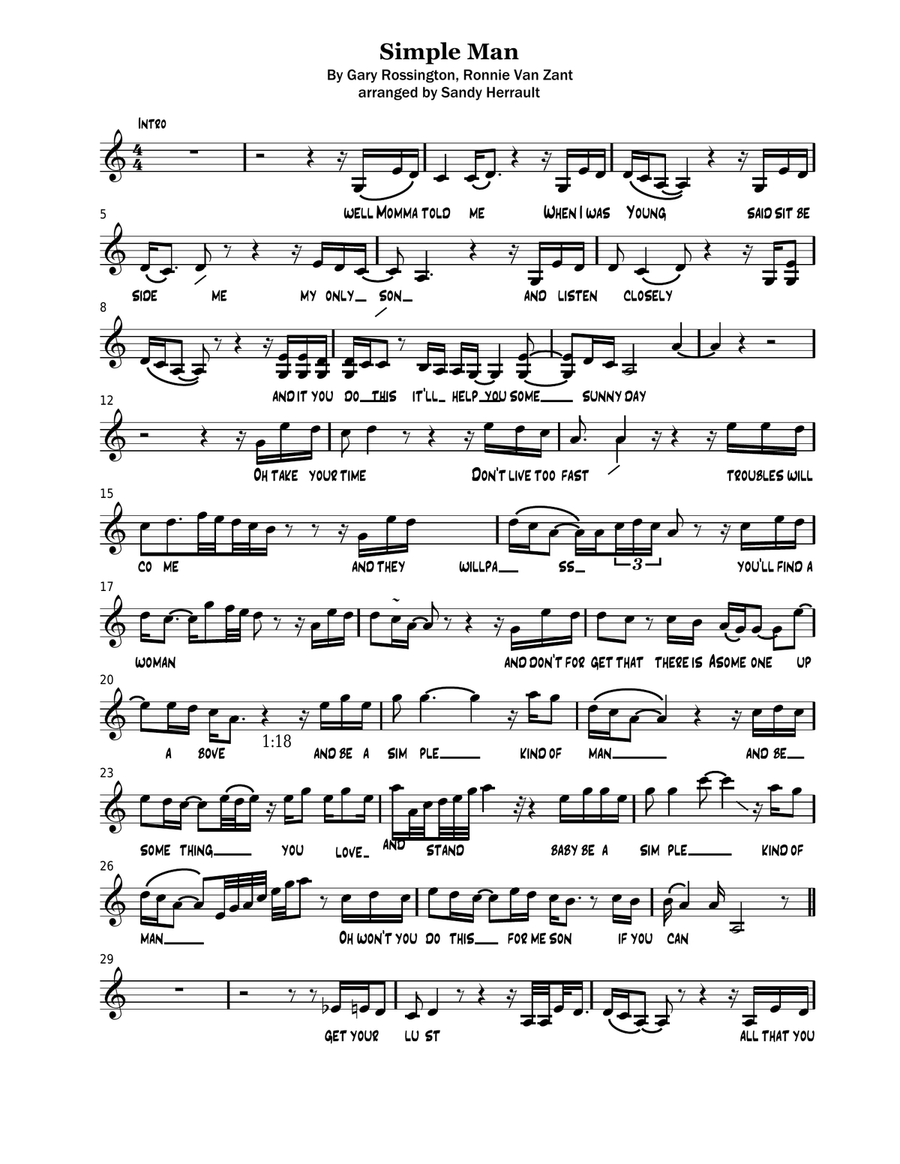 Simple Man Violin Solo scores gallery preview page 1