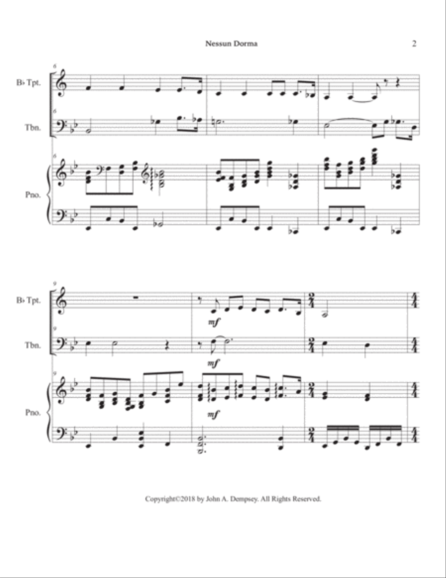 Nessun Dorma (Trio for Trumpet, Trombone and Piano) Brass Trio scores gallery preview page 6