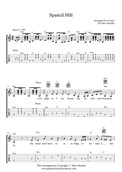Spancil Hill Irish Folk Song Notes Tab Chords Lyrics For Guitar image number null