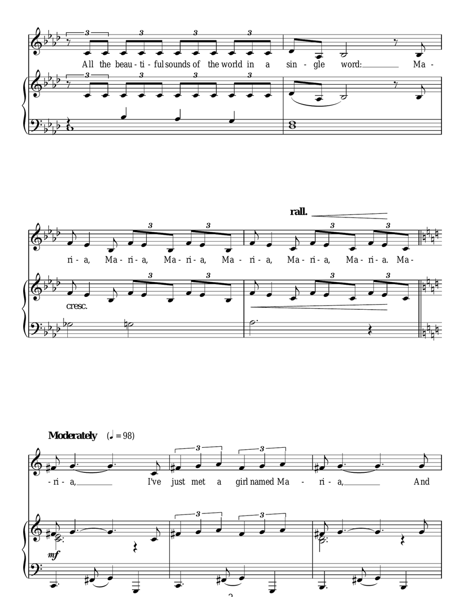 Maria (from West Side Story) Piano, Vocal scores gallery preview page 2