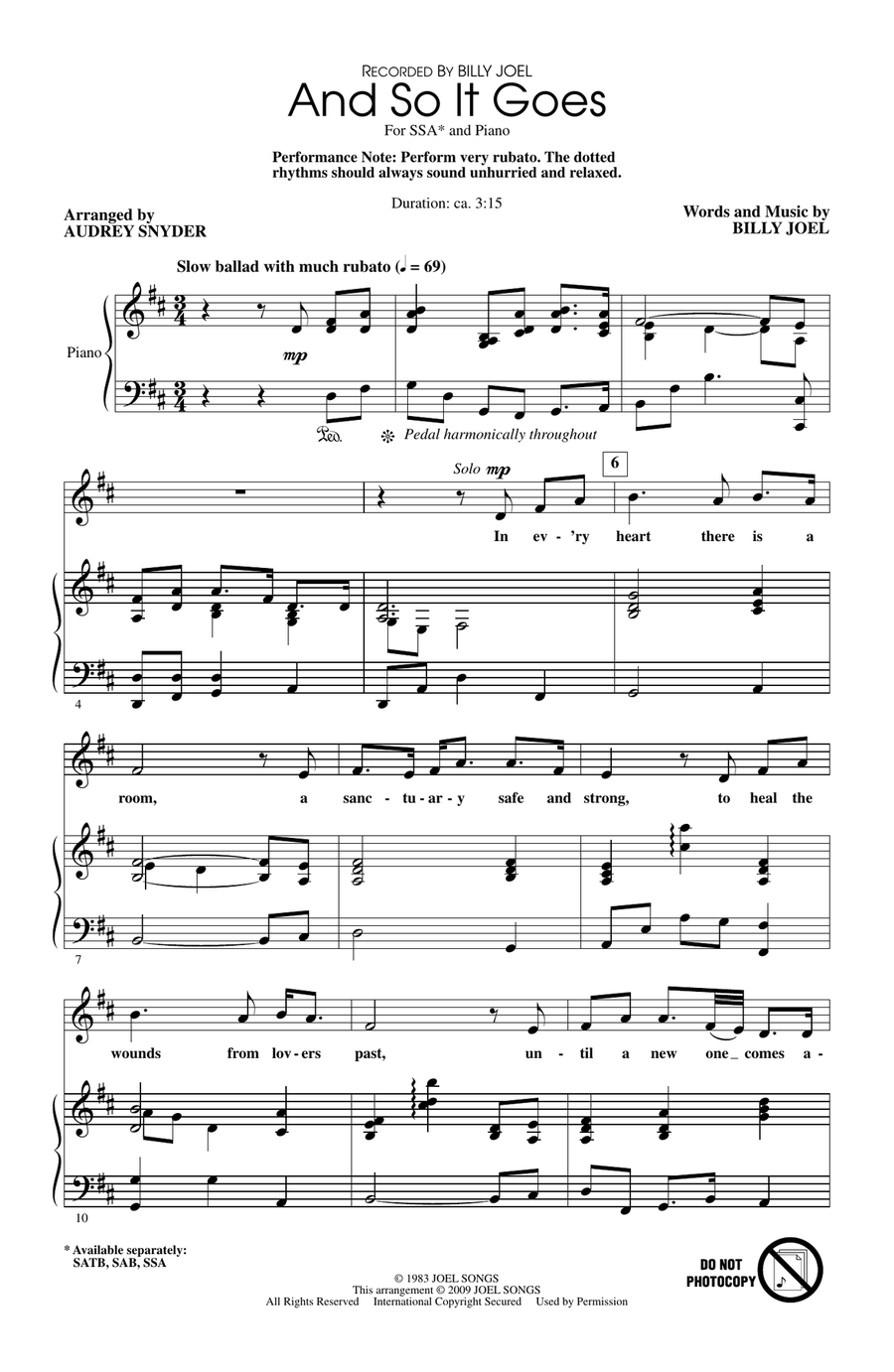 And So It Goes (arr. Audrey Snyder) SSA scores gallery preview page 1