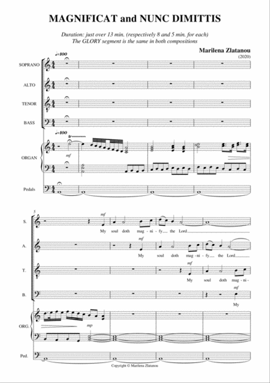 MAGNIFICAT and NUNC DIMITTIS for SATB Choir and Organ 4-Part - Digital Sheet Music