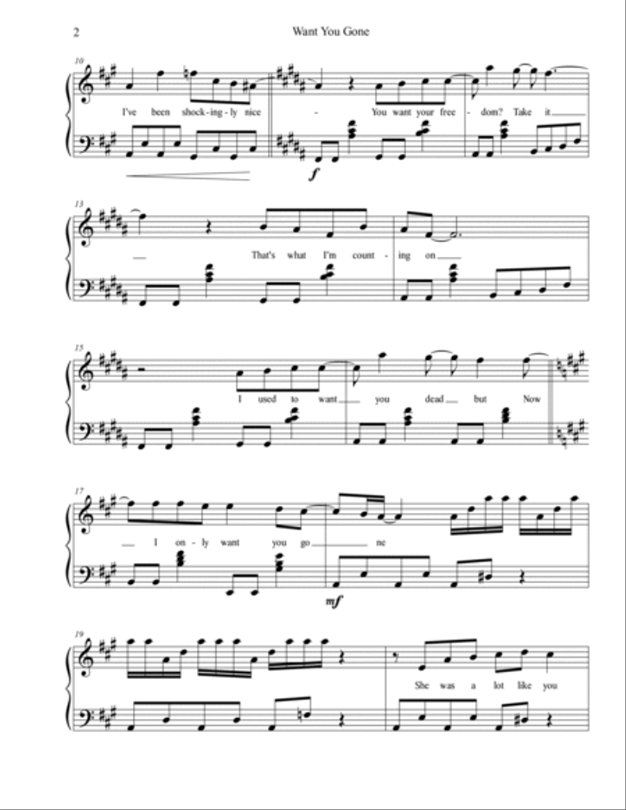 Want You Gone Piano Solo scores gallery preview page 2