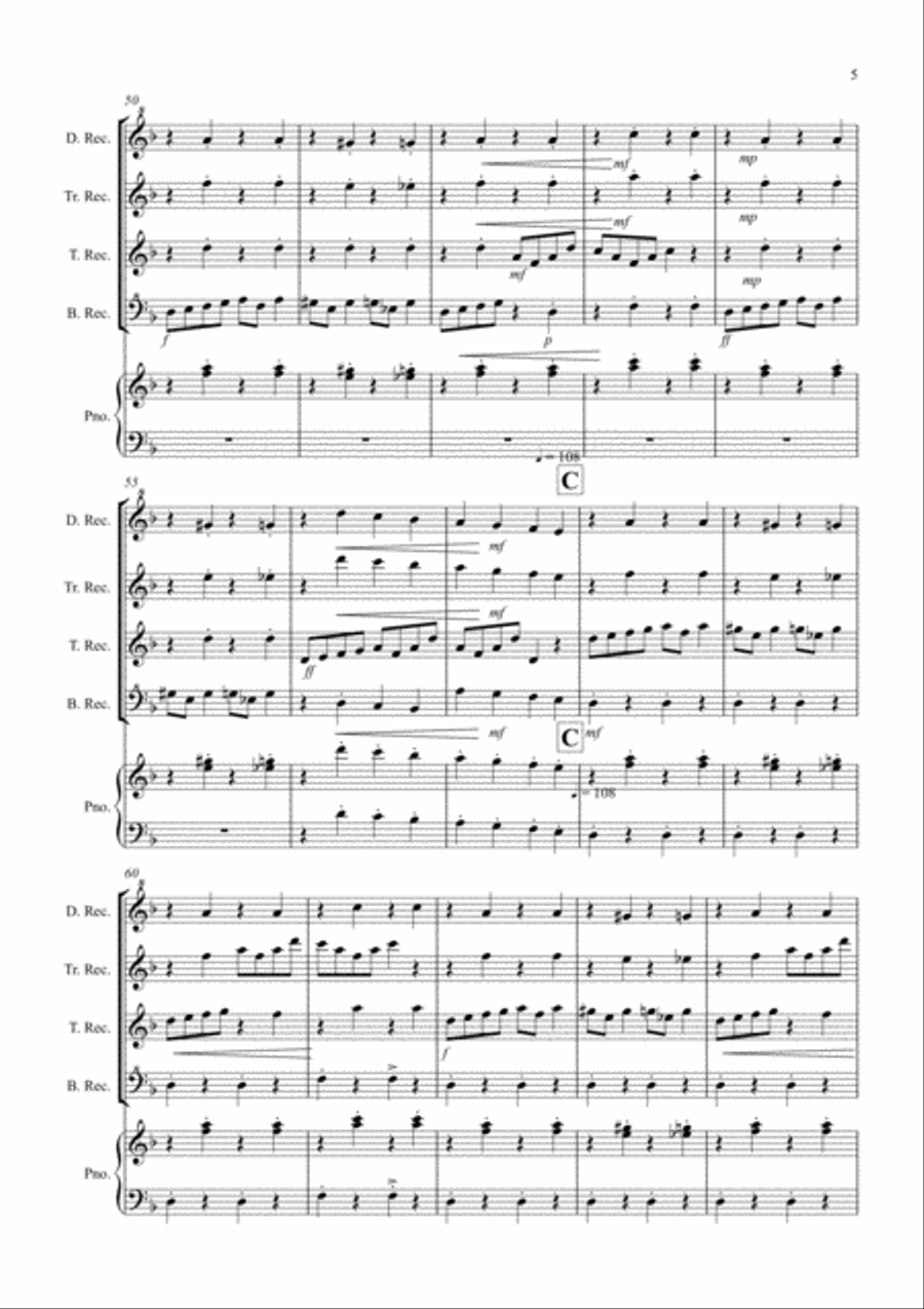 2 Classical Favourites for Recorder Quartet (volume one) Recorder scores gallery preview page 5