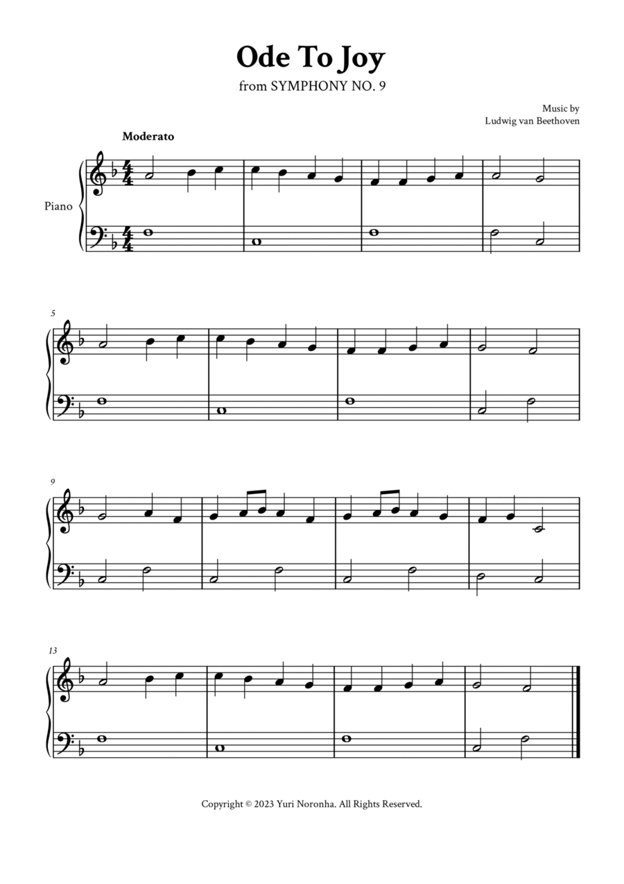 Ode To Joy - Easy Piano in F Piano Method scores gallery preview page 1