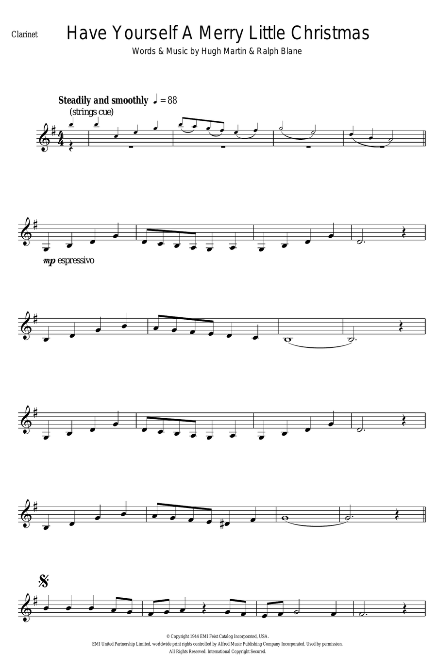 Have Yourself A Merry Little Christmas Clarinet Solo scores gallery preview page 1
