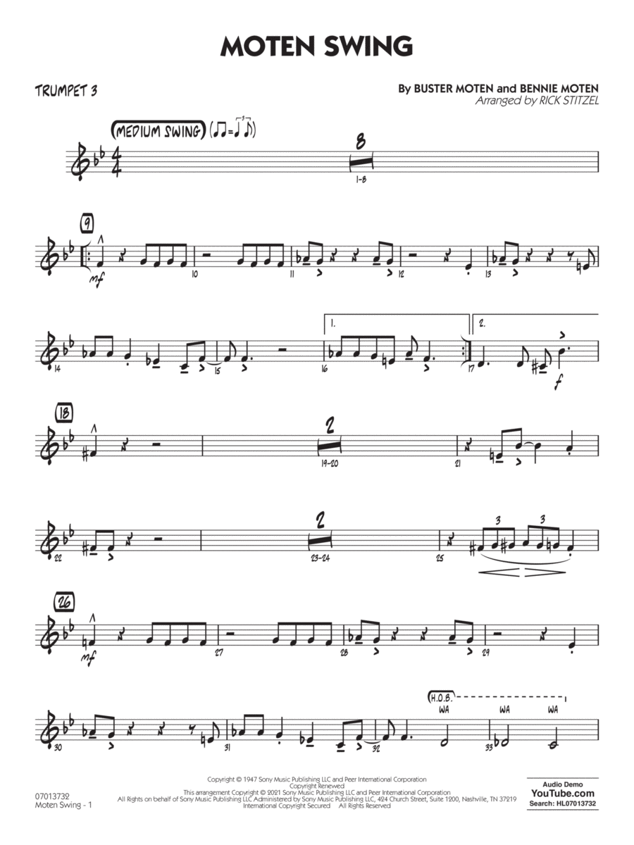Moten Swing (arr. Rick Stitzel) - Trumpet 3 Jazz Ensemble scores gallery preview page 1