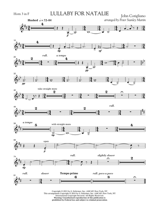 Lullaby for Natalie (arr. Peter Stanley Martin) - F Horn 3