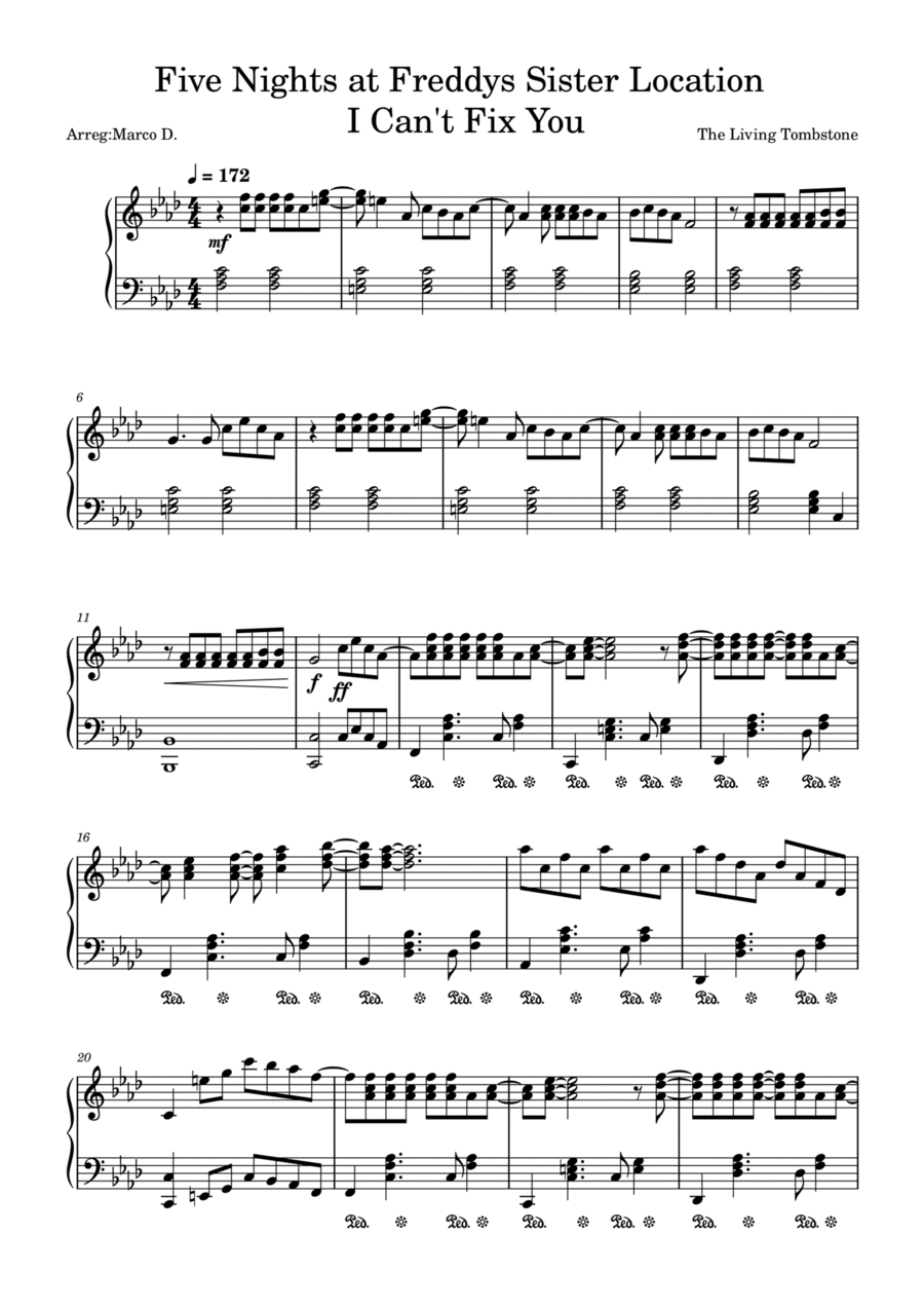 I Can't Fix You Piano Solo scores gallery preview page 1