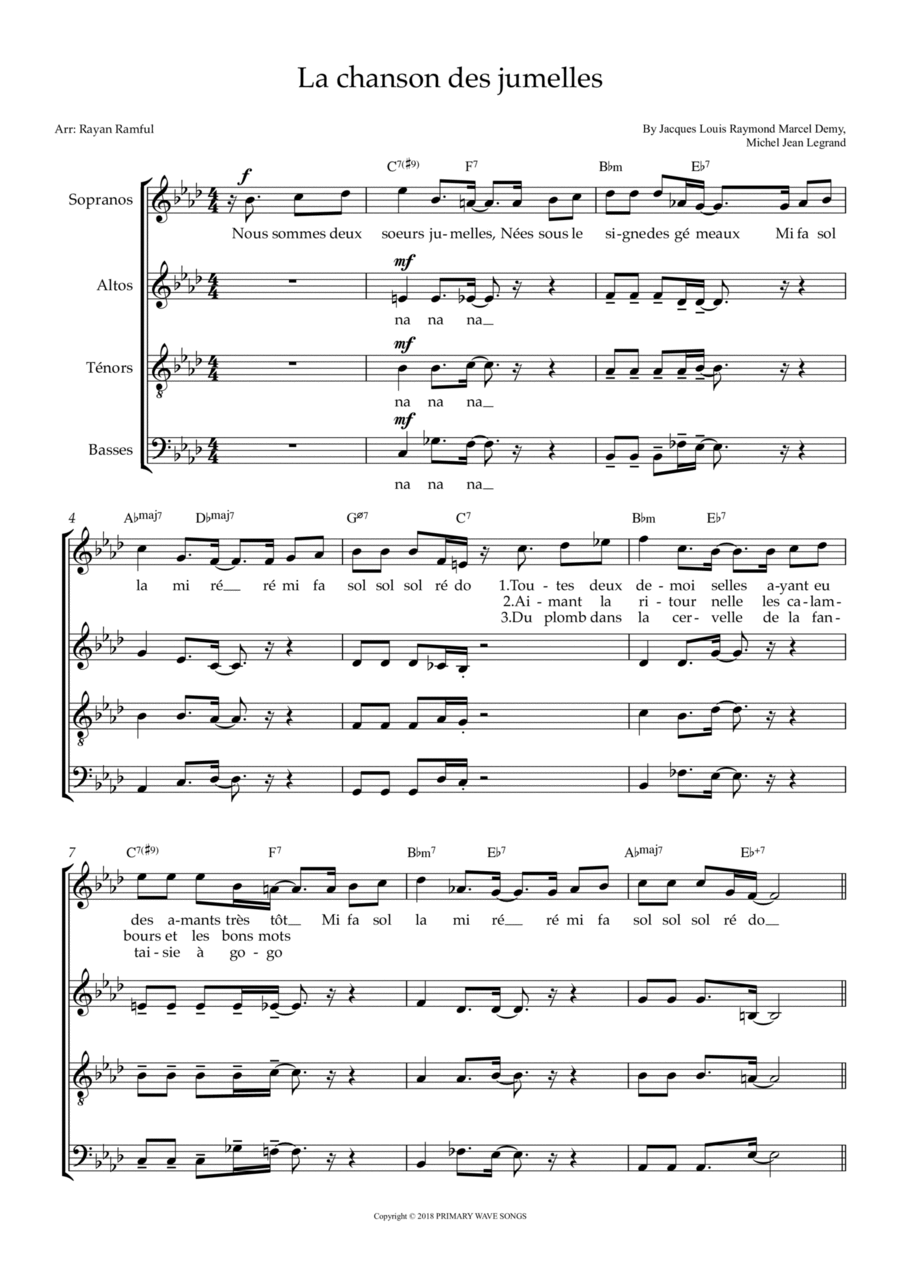 Chanson Des Jumelles 4-Part scores gallery preview page 1