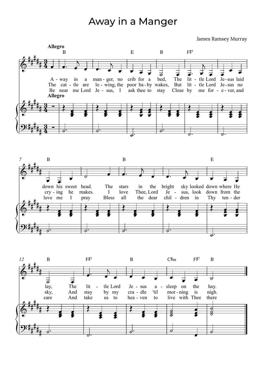 Away in a Manger - Alto with chords in B image number null