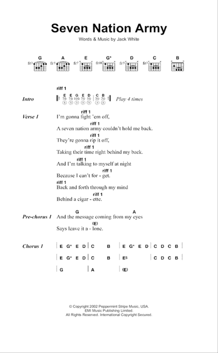 Seven Nation Army by The White Stripes Guitar Digital Sheet