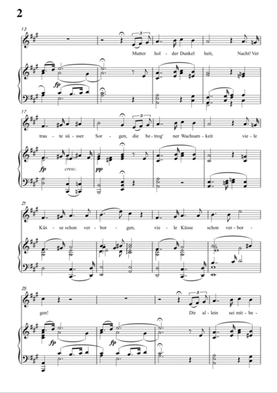 Schubert-Die Nacht in A D.358,for Vocal and Piano Voice scores gallery preview page 3