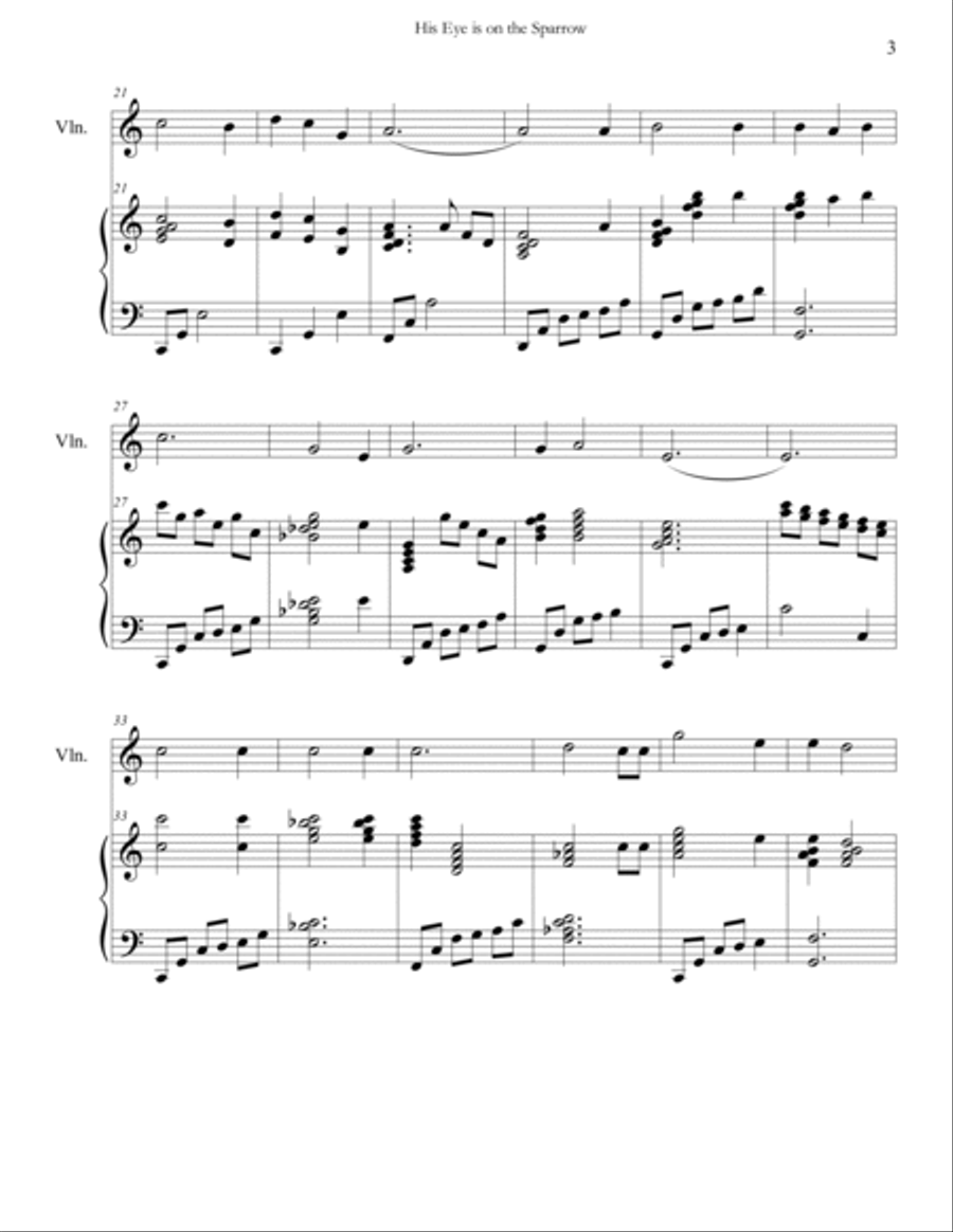 His Eye is on the Sparrow (Advanced Piano & Violin) Violin Solo scores gallery preview page 3
