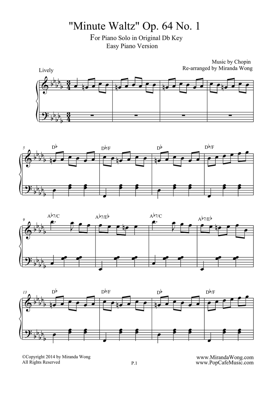 Minute Waltz in Original Db Key Op.64 No.1 - Easy Piano Solo 4-Part scores gallery preview page 2