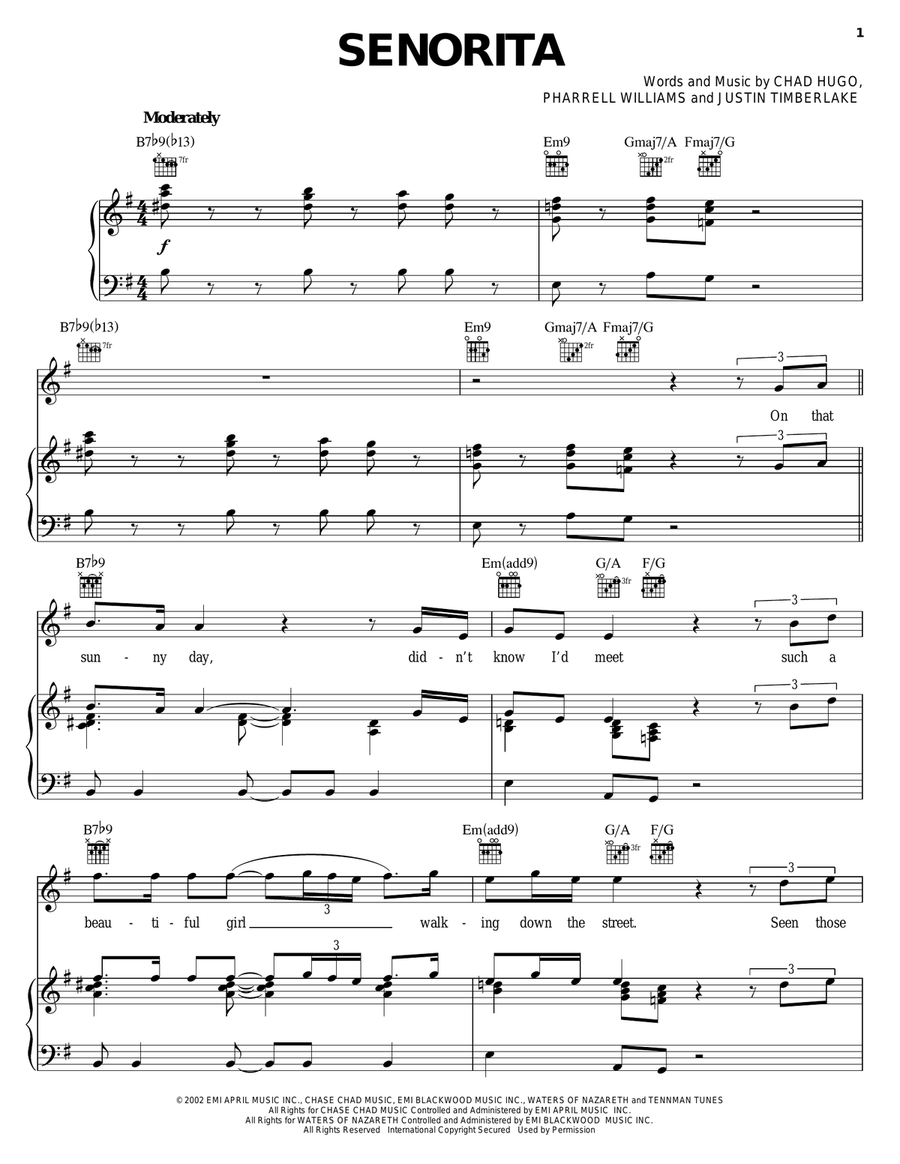Señorita Señorita Piano, Vocal, Guitar scores gallery preview page 1