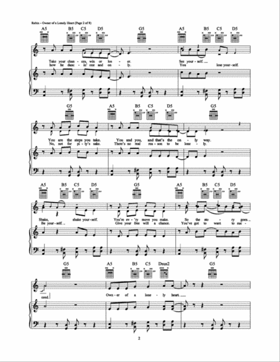 Owner of a Lonely Heart Piano, Vocal, Guitar scores gallery preview page 2