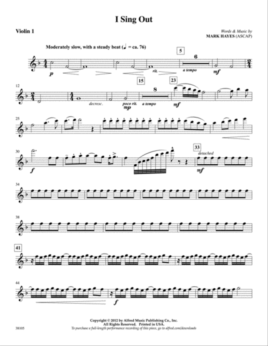 I Sing Out: 1st Violin Violin scores gallery preview page 1