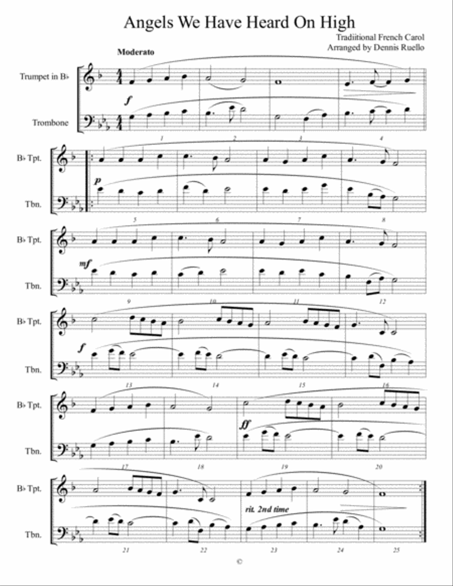 6 Traditional Christmas Carols for Mixed Brass Duet (Trumpet and Trombone) - Advanced Intermediate L Brass Duet scores gallery preview page 4