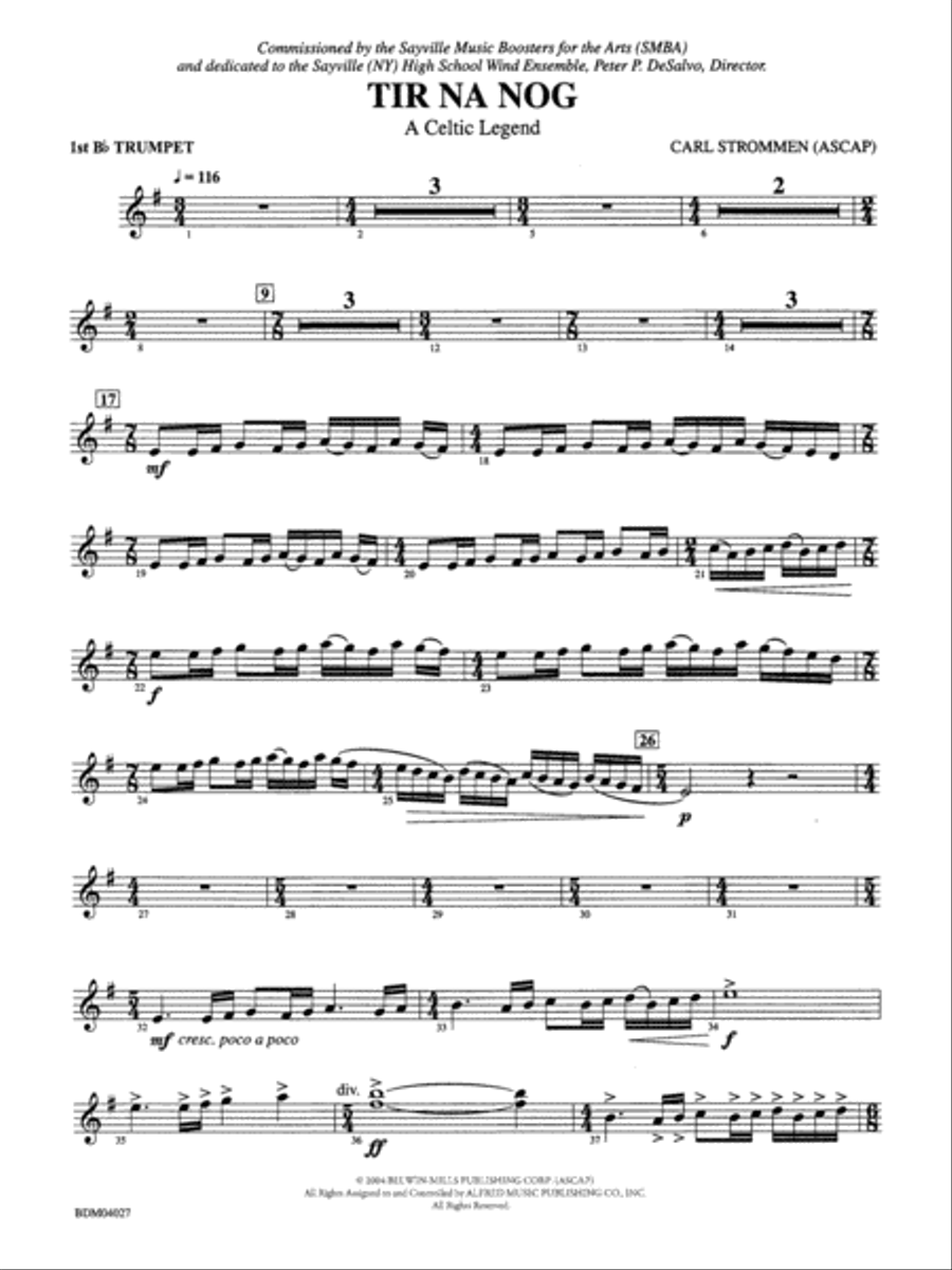 Tir Na Nog (A Celtic Legend): 1st B-flat Trumpet Concert Band scores gallery preview page 1