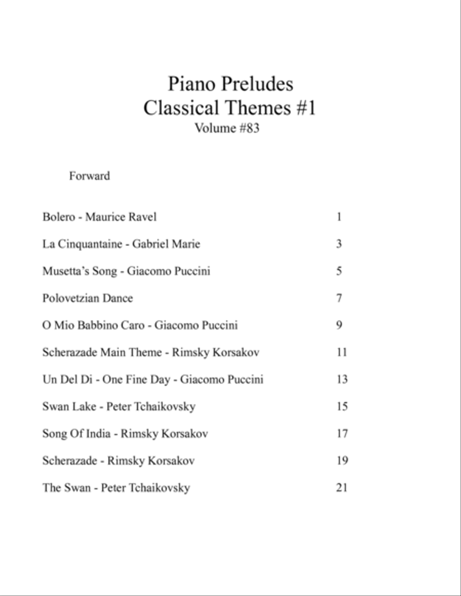 Piano Preludes - Classical Themes #1 - Volume #83 image number null