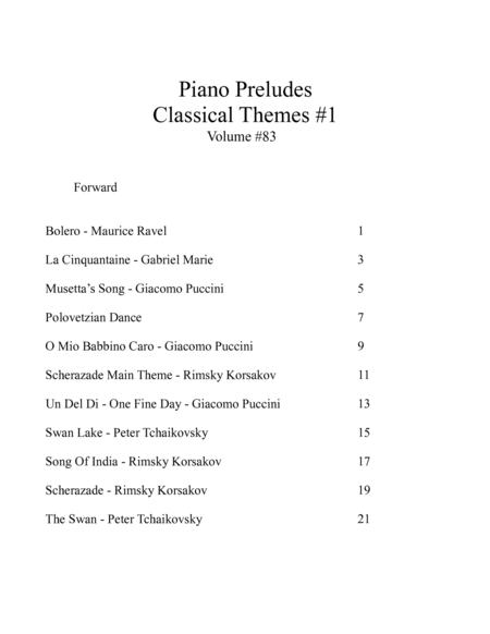 Piano Preludes - Classical Themes #1 - Volume #83 image number null