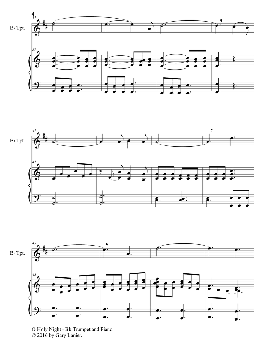 O HOLY NIGHT (Duet – Bb Trumpet & Piano with Parts) Trumpet Duet scores gallery preview page 5