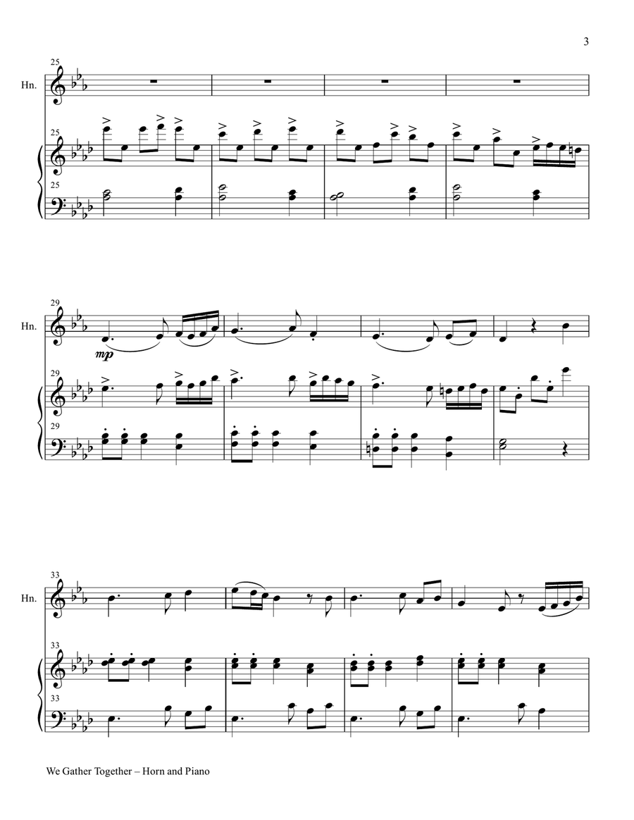WE GATHER TOGETHER (Duet – Horn and Piano/Score and Parts) Brass Duet scores gallery preview page 4