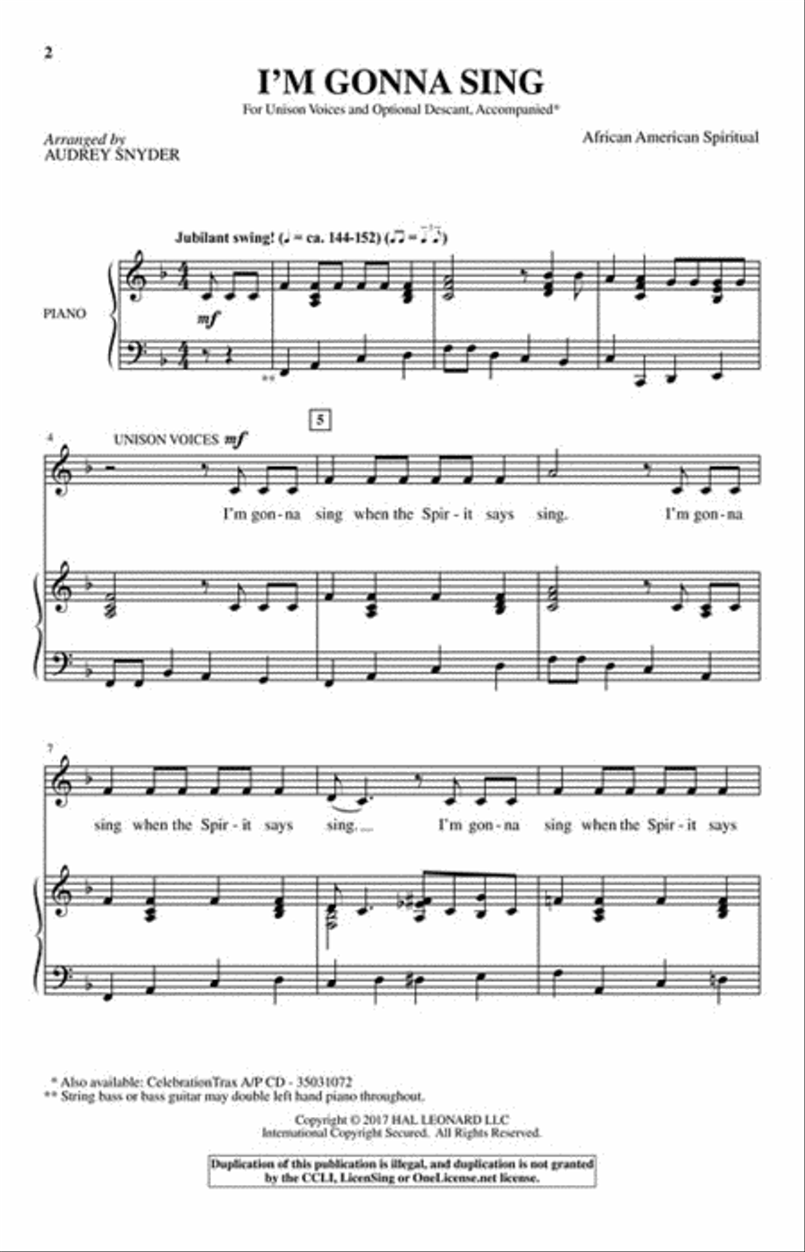 I'm Gonna Sing Unison Choir scores gallery preview page 2