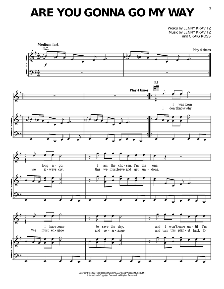 Are You Gonna Go My Way Are You Gonna Go My Way Piano, Vocal, Guitar scores gallery preview page 1