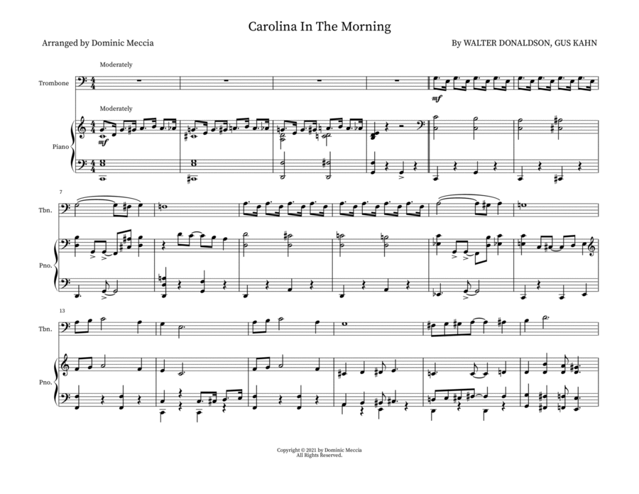 Carolina In The Morning Trombone Duet scores gallery preview page 1