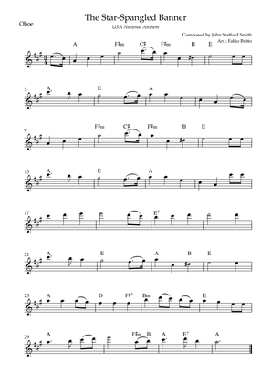 The Star Spangled Banner (USA National Anthem) for Oboe Solo with Chords (A Major)