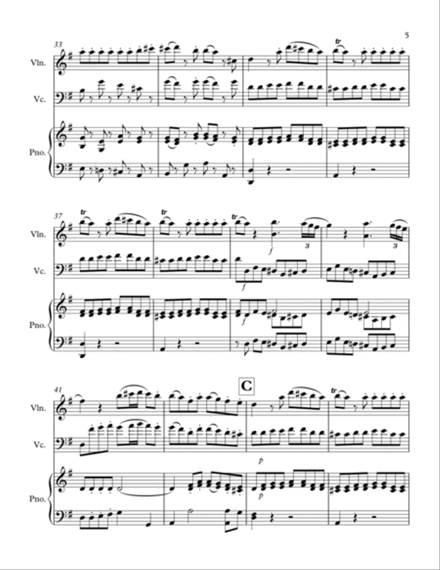 Allegro from Eine Kleine Nachtmusik, for Violin, Cello and Piano Piano Trio scores gallery preview page 5