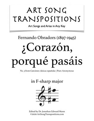 Book cover for OBRADORS: ¿Corazón, porqué pasáis (transposed to F-sharp major)