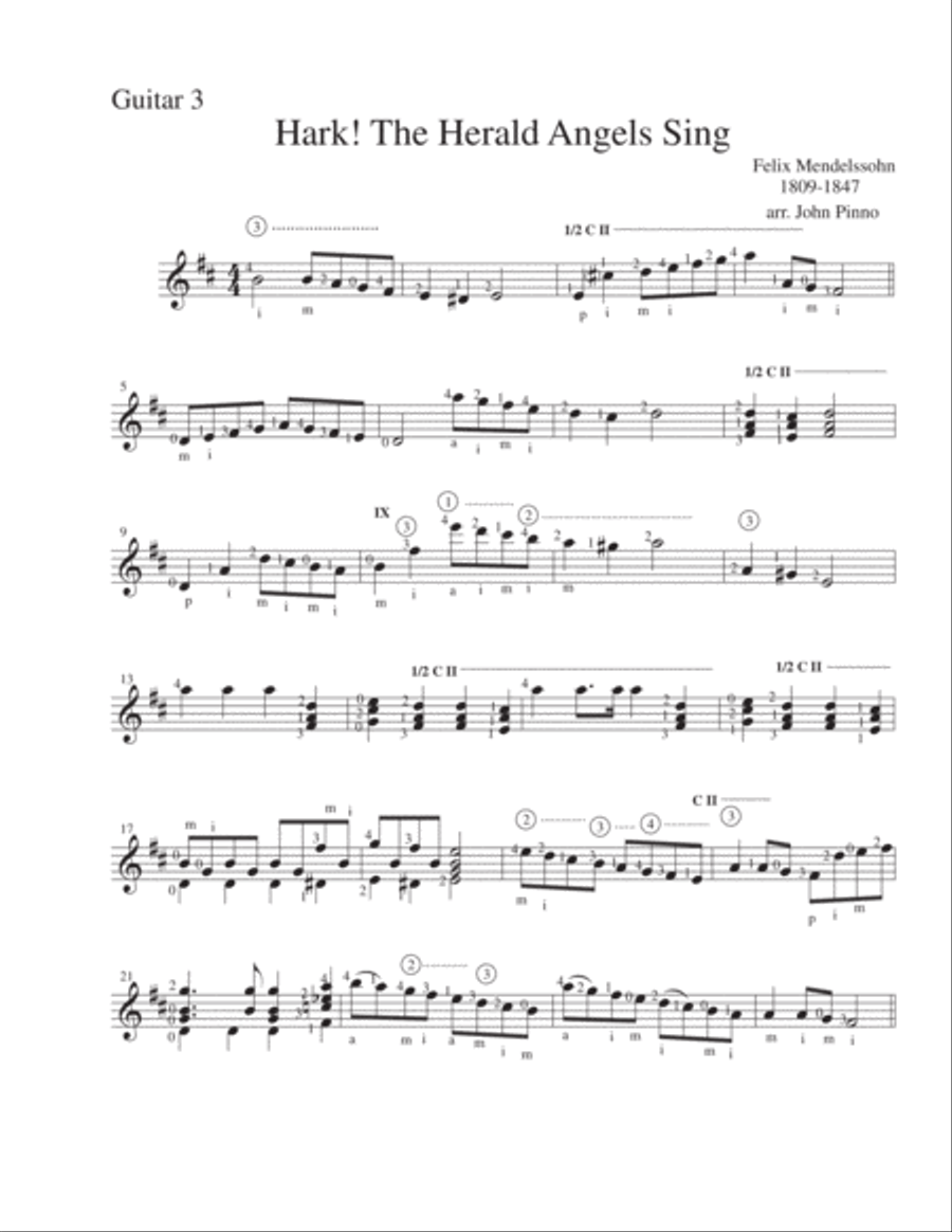 Hark! The Herald Angels Sing for Classical Guitar Quartet Guitar Ensemble scores gallery preview page 6