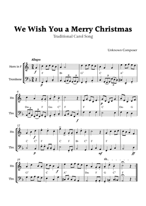 We Wish you a Merry Christmas for Horn in F and Trombone Duet with Chords