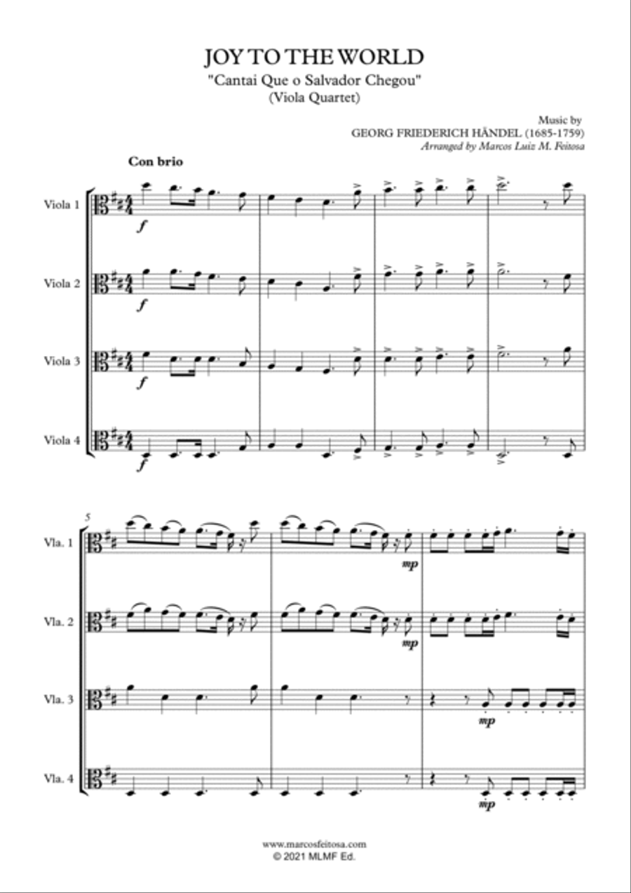 Joy To The World (Cantai Que o Salvador Chegou) - Viola Quartet String Quartet scores gallery preview page 3