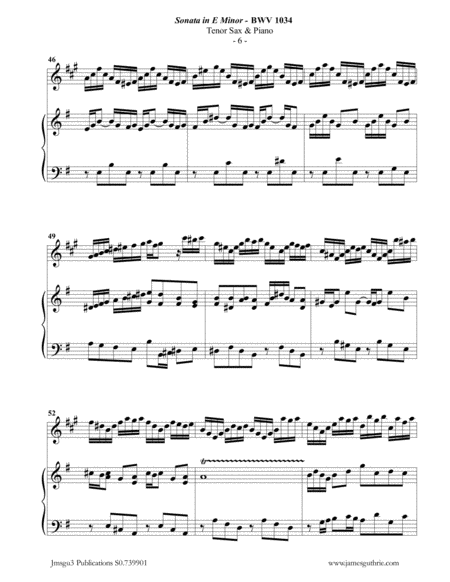 BACH: Sonata in E Minor BWV 1034 for Tenor Sax & Piano image number null