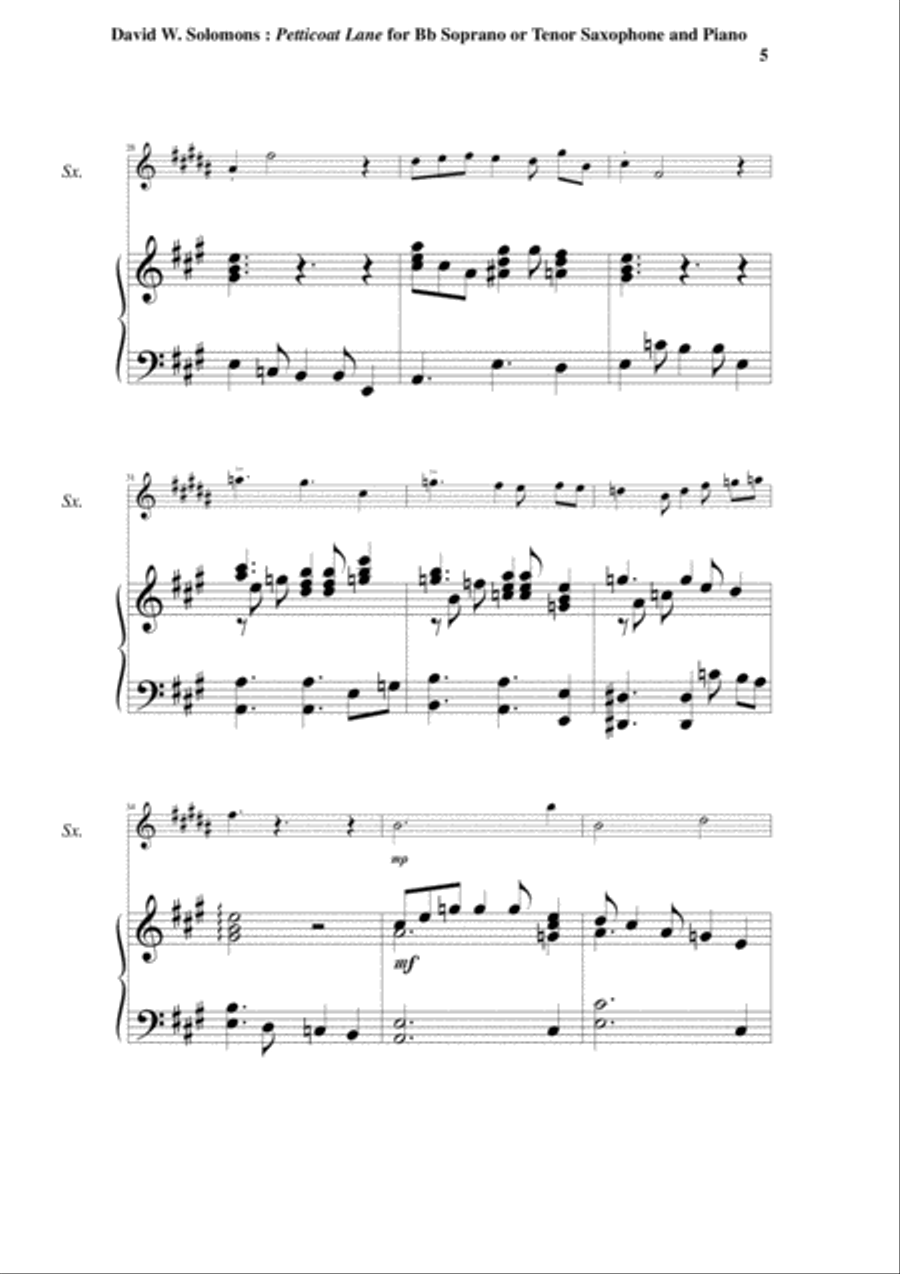 David Warin Solomons: Petticoat Lane for Bb soprano or tenor saxophone and piano Woodwind Duet scores gallery preview page 5