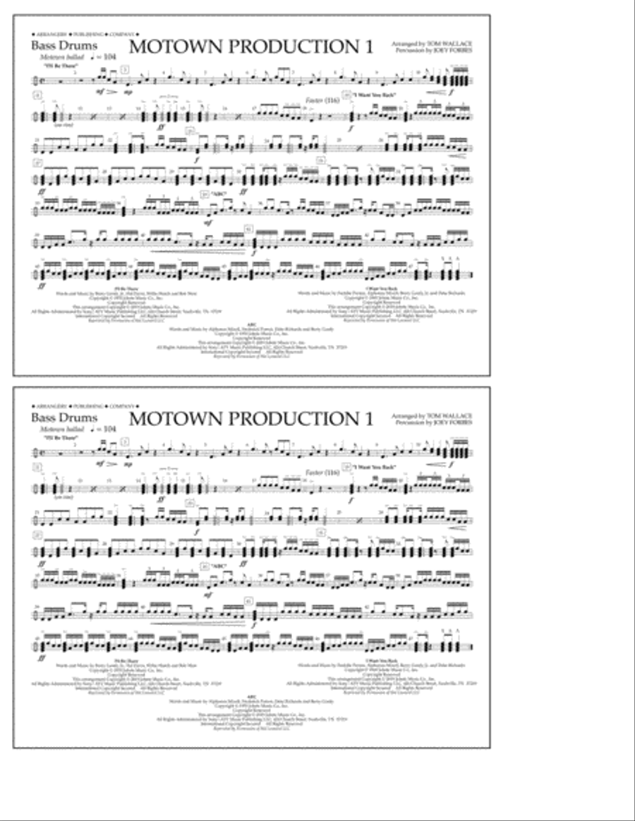 Motown Production 1(arr. Tom Wallace) - Bass Drums Motown Production 1(arr. Tom Wallace) - Bass Drums Marching Band scores gallery preview page 1