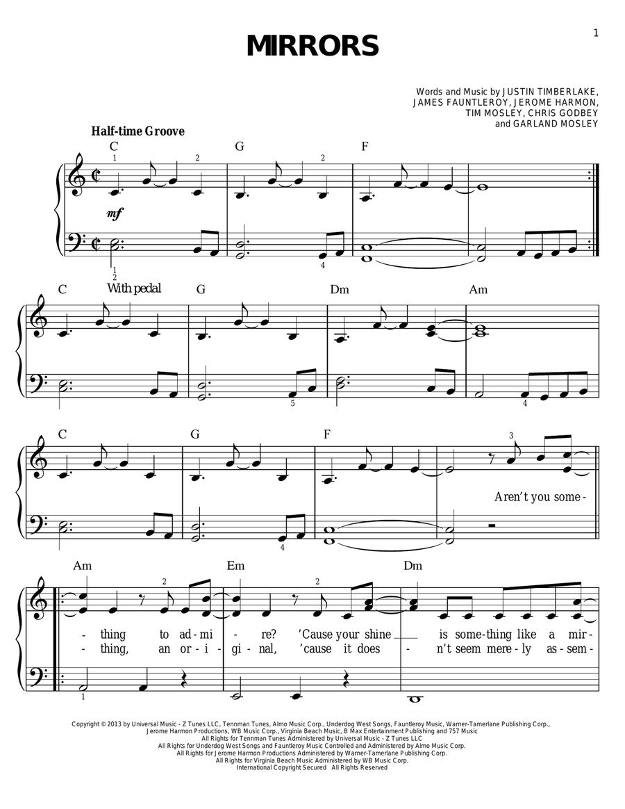 Mirrors Easy Piano scores gallery preview page 1