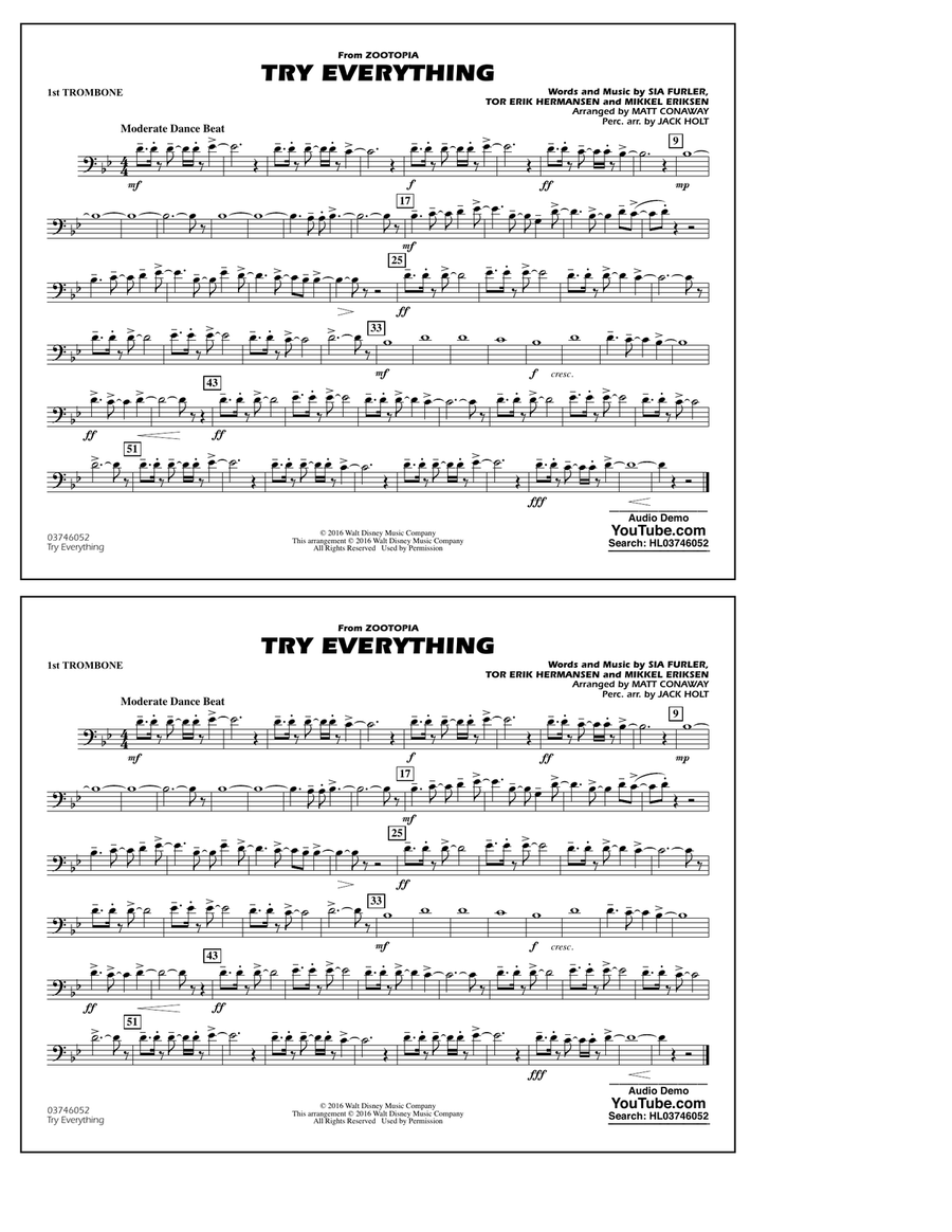 Try Everything (from Zootopia) - 1st Trombone