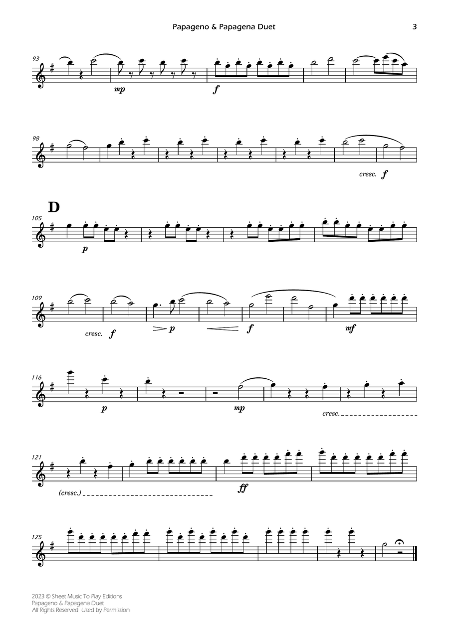 Papageno and Papagena Duet - Woodwind Quartet (Individual Parts) Woodwind Quartet scores gallery preview page 3