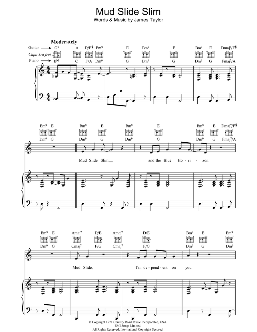 Mud Slide Slim Piano, Vocal, Guitar scores gallery preview page 1