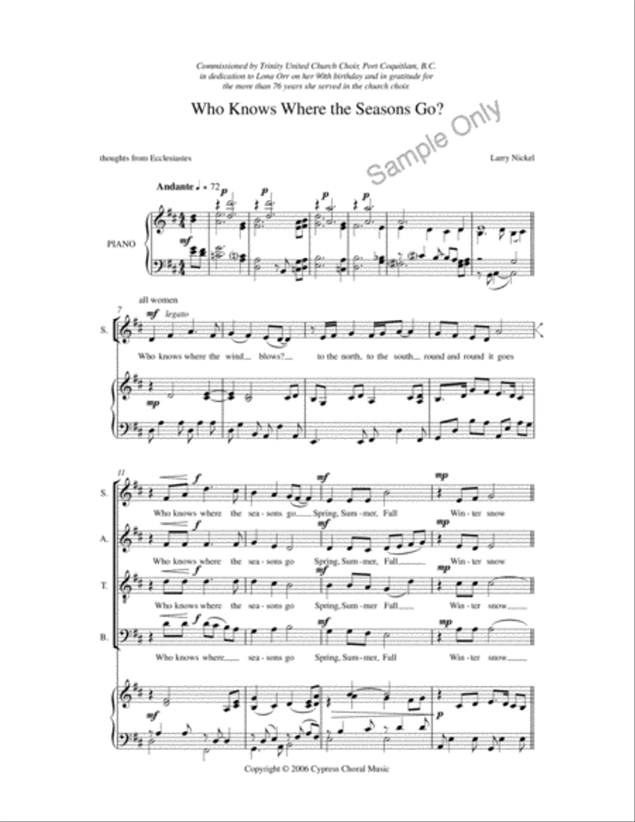Who Knows Where The Seasons Go 4-Part scores gallery preview page 2