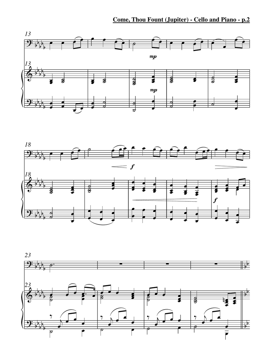 Come, Thou Fount of Every Blessing (Jupiter) - Solo Cello & Piano Piano scores gallery preview page 3