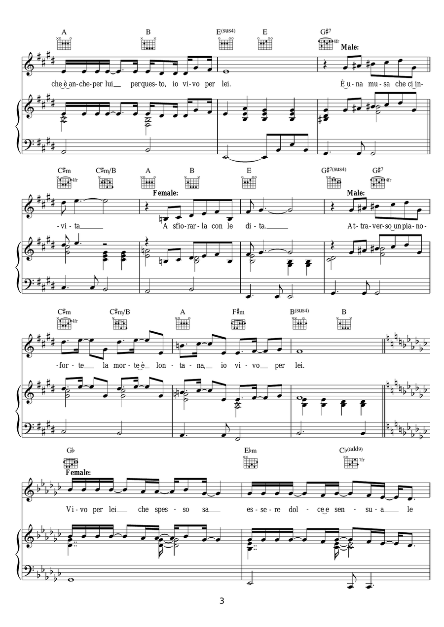 Vivo Per Lei Piano, Vocal, Guitar scores gallery preview page 3