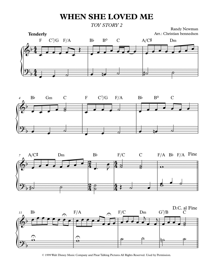 When She Loved Me Easy Piano scores gallery preview page 1