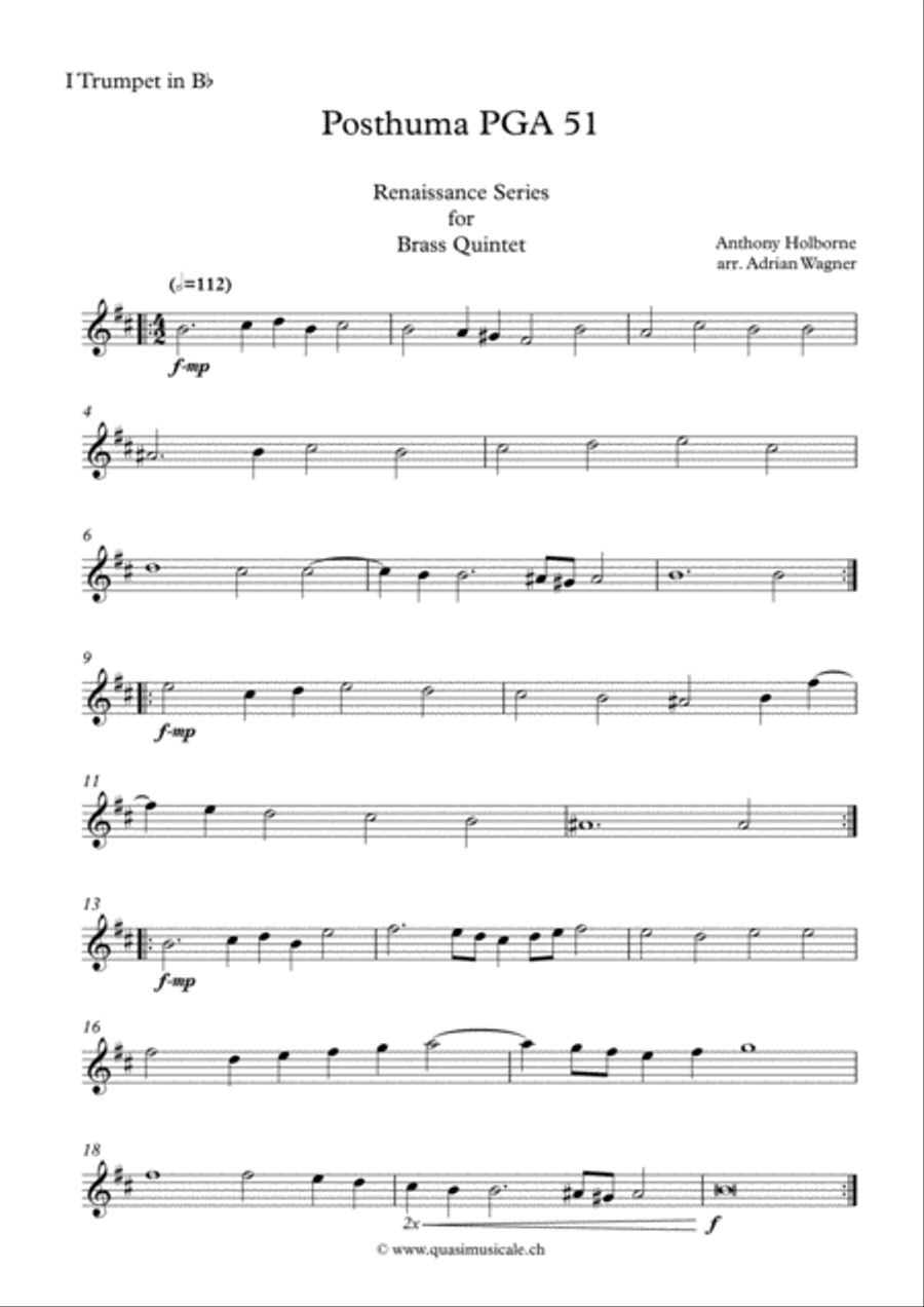 Posthuma PGA 51 (Anthony Holborne) Brass Quintet arr. Adrian Wagner Brass Quintet scores gallery preview page 5