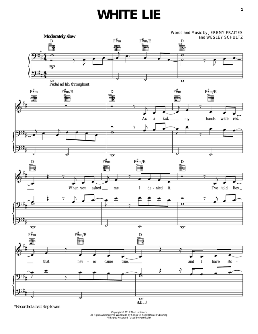White Lie Piano, Vocal, Guitar scores gallery preview page 1